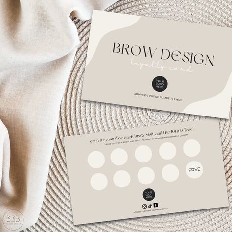 Brow Loyalty Card, Brow Artist, Canva Template Business, Eyebrow Business, Care Cards, Loyalty Card Stamp, Business Cards Client Cards Beauty, Client Card Design, Brows Business Cards, Eyebrow Business Cards, Business Card Esthetician, Business Card Canva, Business Card Beauty Salon, Business Cards Aesthetic, Facial Gift Card