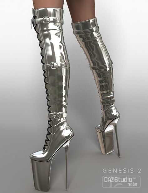 Nixtreme Boots 4 for Genesis 2 Female(s) | Footwear for Daz Studio and Poser Extreme High Heel Shoes, Chrome Heels, High Platform Shoes, Extreme Heels, Ballet Heels, High Boots Heels, Extreme High Heels, High Heeled Boots, Thigh High Boots Heels