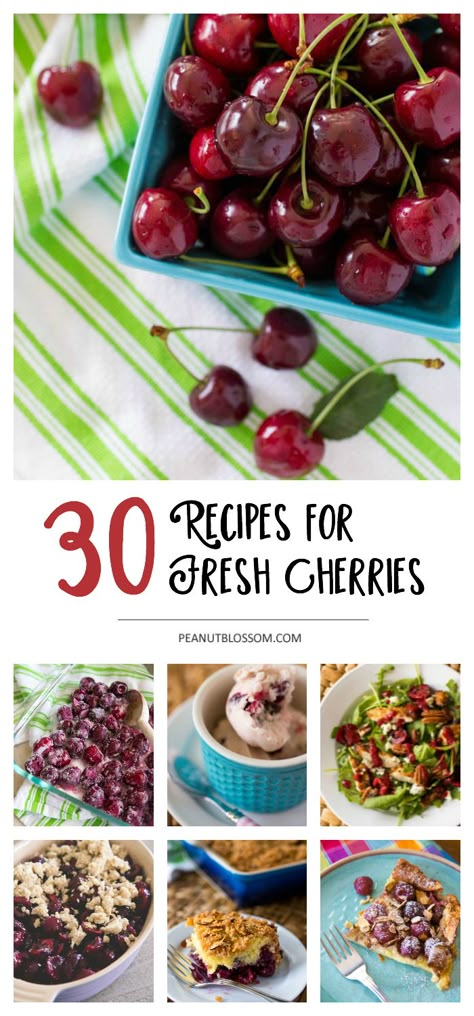 30 recipes for fresh cherries and how to freeze them Cherry Dessert Recipes With Fresh Cherries, Fresh Tart Cherry Recipes, Cherry Desserts With Fresh Cherries, Sweet Cherry Recipes, Tart Cherry Recipes, Cherry Stuff, Cherry Jam Recipes, Fresh Cherry Recipes, Cherry Recipes Dessert