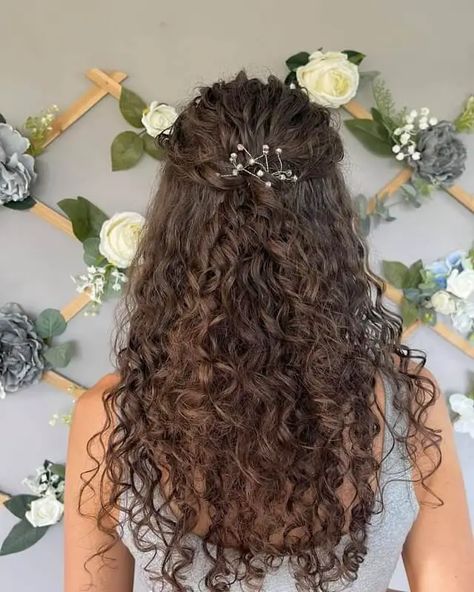 Half Up Curly Hair, Bridesmaid Hair Curly, Down Curly Hairstyles, Curly Hair Half Up Half Down, Southern Hair, Curly Bridal Hair, Curly Prom Hair, Curly Wedding Hair, Ball Hairstyles