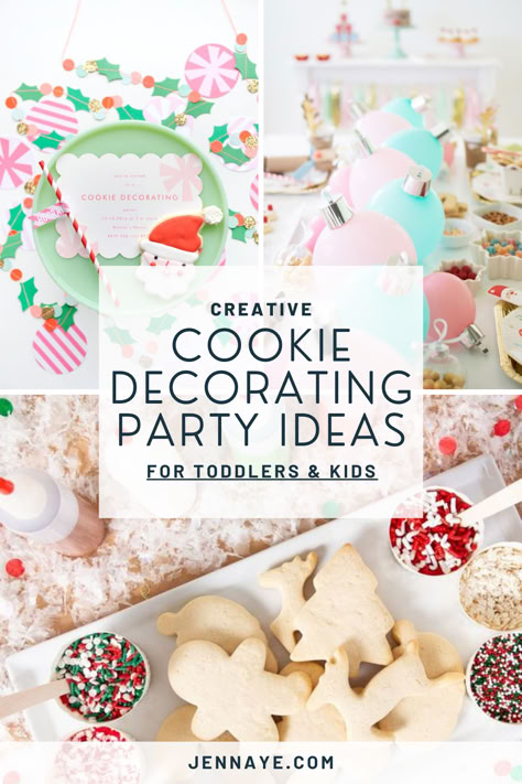 Creative Cookie Decorating Party Ideas for Toddlers & Kids Sugar Cookie Party Ideas, Christmas Cookies Kids Decorating, Christmas Cookie Decorating Birthday Party, Christmas Cookies Party Ideas, Hosting Cookie Decorating Party, Classroom Cookie Decorating Party, Cookie Decorating Christmas Party, Cookie Decorating Station For Kids, Christmas Cookie Making Party