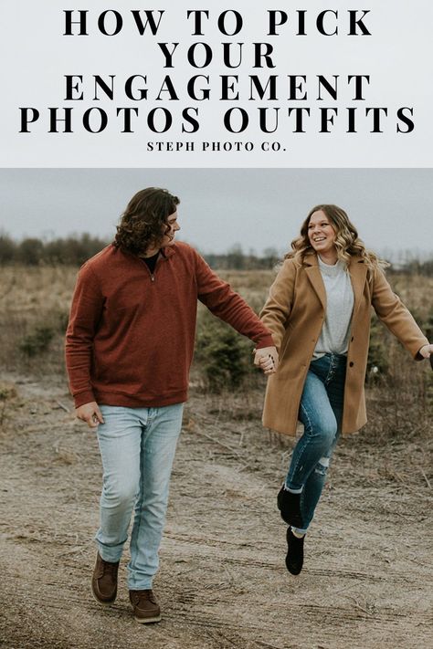 Fall Outfits For Couple Photoshoot, Jean Engagement Outfit, Outfits For Fall Engagement Pictures, Sweater Dress Engagement Outfit, Fall Engagment Picture Outfit, Casual Outfit Engagement Pictures, Engagement Photos Outfits February, Engagement Photoshoot Outfit Winter, Engagement Fall Outfits