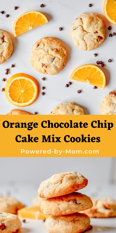 Orange Chocolate Chip Cake Mix Cookie - Powered By Mom Easy Dessert Recipes Finger Food, Orange Cake Mix Cookies Recipes, Orange Cake Mix Cookies, Chocolate Chip Cake Mix Cookies, Cake Mix Cookie Recipe, Cookies Orange, Cake Mix Cookie, Chocolate Yogurt, Easy Dessert Recipe