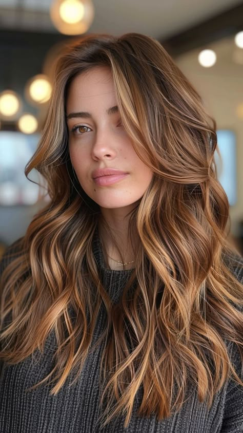 Amber Golden Brown Hair, Coppery Brown Hair Caramel Highlights, On Trend Hairstyles, Fall Hair Color For Hazel Eyes, Brightened Brown Hair, Balayage For Brown Hair Caramel, Red Head With Lowlights, Warm Fall Highlights, Copper And Blonde Highlights Brunettes