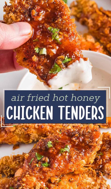 Air Fry Chicken Meals, Honey Garlic Tenders, Crispy Honey Bbq Chicken Tenders, Food Recipes For Dinner Air Fryer, Joanna Gaines Chicken Tenders With Spicy Honey, Healthy Air Fryer Fried Chicken, Whipped Hot Honey Chicken Tenders, Healthy Chicken Fingers Air Fryer, Air Fryer Honey Chili Chicken