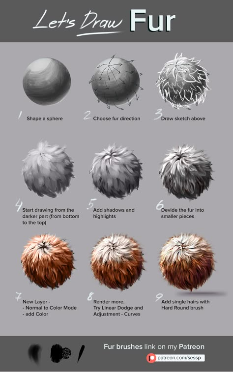 Fur Tutorial Digital, How To Color Fur, Fur Drawing Tutorial, Draw Fur, Drawing Fur, Fur Drawing, How To Draw Fur, Digital Art Tips, Digital Art Tutorials