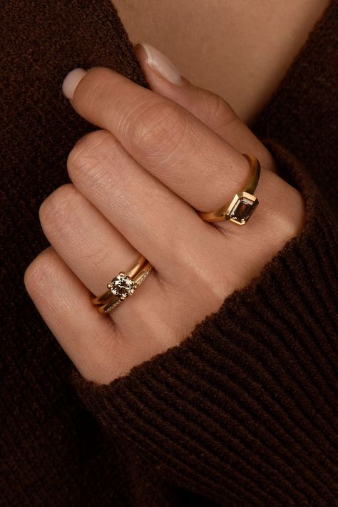 It is well and truly time to cosy up 🍂 Cognac diamonds are perfect for warming up these darker, greyer days! Country Engagement Rings, Paraiba Tourmaline Engagement Ring, Scene Jewelry, Hammered Wedding Bands, Unusual Engagement Rings, White Diamond Rings Engagement, Tourmaline Engagement Ring, Cognac Diamonds, Handmade Engagement Rings