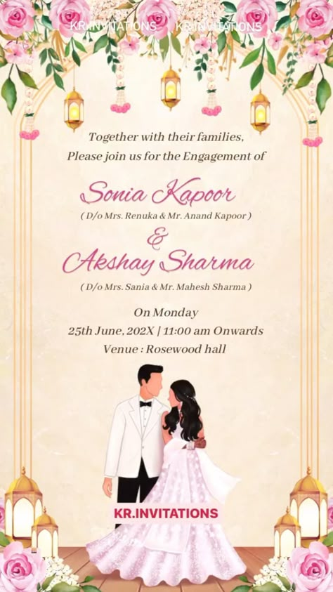 This Digital Engagement party Invitation template is perfect to invite your guest for your big day. Instant access, Easy to edit and download. Roka Invite template, Indian Invitations, whatsapp Invites. Indian Ring Ceremony, Engagement Invitation Design, Engagement Invitation Card Design, Engagement Card Design, Engagement Invitation Card, Wedding Cards Images, Resin Wedding, Engagement Party Themes, Engagement Invite