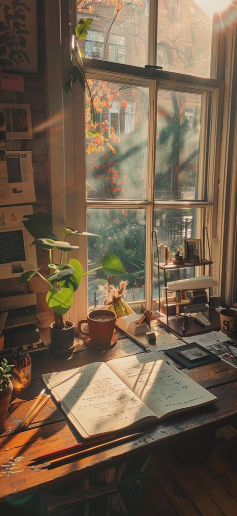 Plant And Wood Aesthetic, Autumn Aesthetic House Interior, Cozy Animated Wallpaper, Cozy Ambience Aesthetic, Cat And Book Wallpaper, Student Vibes Aesthetic, Romanticizing Life Wallpaper, Relaxing House Design, Cozy Home Art