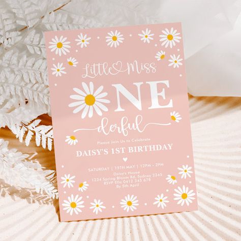 Little Miss Onederful, Miss Onederful, Groovy One, Floral Birthday Invitations, Girl 1st Birthday, 1st Birthday Party Invitations, Flowers Birthday, 40th Birthday Invitations, First Birthday Party Themes