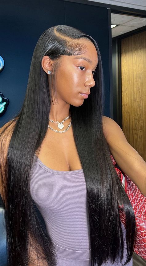 Straight Deep Side Part Wig, 34 Inch Side Part Wig, Frontal Two Braids, Edges Hairstyles Wigs, Side Part Long Hair Straight, Side Part Wig Straight Hair, Side Part With Layers Straight Hair, Crimp Side Part Sew In, 4x4 Side Part Closure Wig