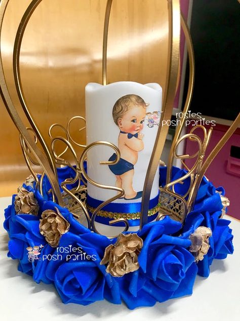 Little Prince Centerpiece Blue and Gold Birthday party guest table centerpiece decoration Royal Baby Shower Birthday Gold Blue PER PIECE Blue And Gold Birthday Party, Blue And Gold Birthday, Royalty Baby Shower, Prince Baby Shower Theme, Crown Centerpiece, Guest Table Centerpieces, Prince Birthday Party, Royal Theme, Royal Baby Showers