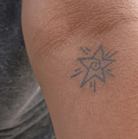 star swirl aesthetic tattoo in Brighton. grunge, cute minimalist stick and poke tattoo idea Swirl Stick And Poke, Swirly Star Tattoo, Star Swirl Tattoo, Swirl Star Tattoo, Stick N Poke Ideas Grunge, Star Stick And Poke, Swirl Aesthetic, Stick N Poke Ideas, Stick And Poke Ideas