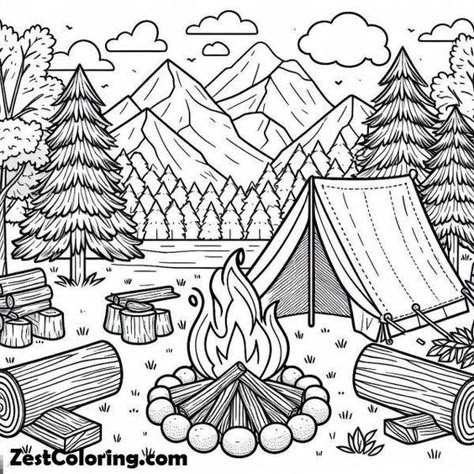 Coloring Pages for Adults Camping Week, Camping Pictures, Camping Coloring Pages, Coloring Canvas, Sharpie Crafts, Farm Animal Coloring Pages, Adult Colouring Pages, Detailed Coloring Pages, Free Adult Coloring Pages