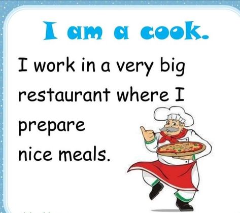 I am a cook occupation. occupation reading worksheet for kindergarten , pre school and grade 1. English Dictionary Words, Flashcard Ideas, Rhyming Poems For Kids, Our Helpers, Activity For School, Short Story For Kids, Short Reading Passage, Fun Phonics Activities, Reading Comprehension Practice