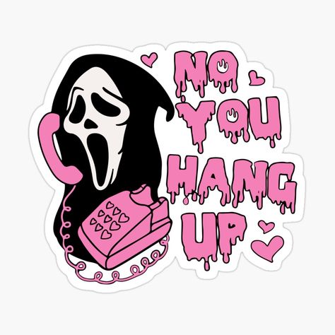 Get my art printed on awesome products. Support me at Redbubble #RBandME: https://www.redbubble.com/i/sticker/Ghostface-No-You-Hang-Up-Valentines-Halloween-by-thebuzzly/152139750.EJUG5?asc=u Ghostface Sticker, Ghostface Valentine, Pink Ghostface, Funny Ghostface, Ghostface Shirt, Horror Scream, Kindle Stickers, Arte Peculiar, Pick Up The Phone