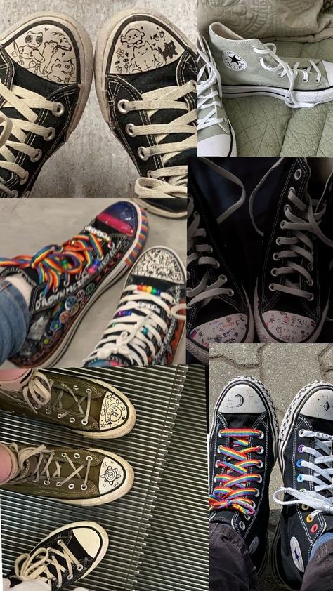 Sneaker Decoration Ideas, Therian Converse, Converse Crafts, Star Shoe Lace Pattern, Shoe Lace Patterns Step By Step, Custom Converse Ideas, Drawn On Converse, Converse Decorated, Drawing On Converse