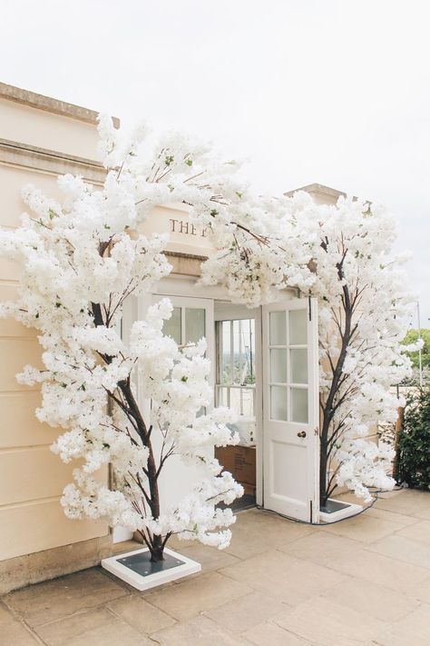 Blossom Tree Wedding Decor, Tree Entrance, Cherry Blossom Wedding Decor, Contemporary Wedding Decor, Event Entrance Arch, Blossom Tree Wedding, Photo Ours, Wedding Tree Decorations, Wedding Reception Entrance