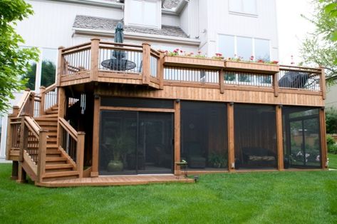 How to utilize the space under your deck. – CCD Engineering Ltd Screened Porch Under Deck, Porch Under Deck, Under Deck, Wooden Deck, House With Porch, Diy Deck, Outside Living, Backyard Deck, Decks And Porches