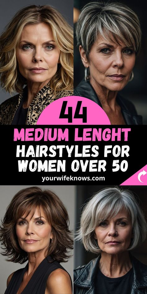 42 Inspiring Mid-Length Haircuts with Bangs for Every Face Shape and Style Medium Hair Styles For Women, Medium Haircuts, Mid Length Hair With Layers, Long Layered Haircuts, Midlength Haircuts, Shoulder Length Hair Cuts, Round Face Haircuts, Hairstyles Over 50, Medium Length Hair