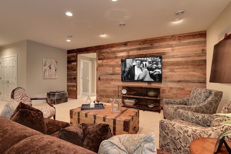 Trends for Creating a Better Basement Rustic Basement, Wood Plank Walls, Basement Family Room, Plank Walls, Basement Decor, Family Room Decorating, Basement Renovations, Basement Design, Family Room Design