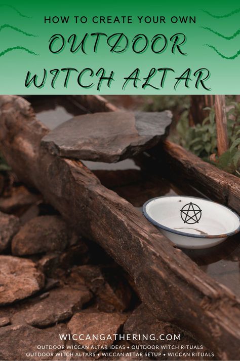 Wiccan Altar Ideas Diy, Wicca Garden Ideas, Outdoor Alter Ideas Witch, Witches Altar Setup, Outdoor Altar Ideas, Nature Altar, Backyard Altar, Outside Altar, Simple Alter Witch