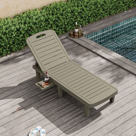 ECOPATIO Oversized Outdoor Chaise Lounge Chair, Patio Lounge Chair with Adjustable Backrest, Pool Chaise Lounge with Cup Holder, Resin Chair for Poolside, Beach, Garden and Yard - Grey - Walmart.com Sunbathing Chair, Poolside Chairs, Pool Chaise Lounge, Pool Chaise, Pool Lounge Chairs, Pool Chairs, Patio Chaise, Outdoor Chaise Lounge Chair, Patio Chaise Lounge