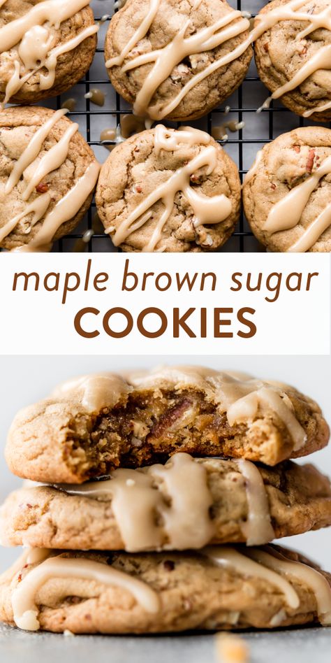 Maple Brown Sugar Cookies, Maple Cookies Recipe, Maple Icing, Brown Sugar Cookies, Fall Baking Recipes, Maple Brown, Sally's Baking, Cookies Recipes, Thanksgiving Desserts