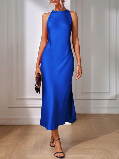 SHEIN Clasi Solid Satin Tank DressI discovered amazing products on SHEIN.com, come check them out! Formal Event Dresses, Elegant Evening Gowns, Womens Trendy Dresses, Timeless Dress, Royal Blue Dresses, Everyday Chic, Summer Party Dress, Women Maxi, Style And Grace