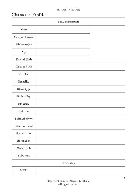 Character profile template pdf download on The Will-o'-the-Wisp Characters Profile Template, Shifting Profile Template, Character Bio Template Writing, How To Write A Character Profile, Character Profile Template Writing, Detailed Character Profile Template, Character Template Sheet, Character Template Writing, My Profile Template