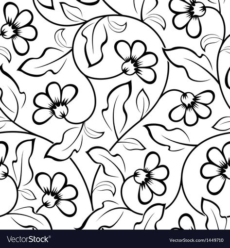 Cushion Embroidery, Flower Line Drawings, Black And White Flower, Floral Embroidery Patterns, Border Embroidery Designs, Batik Pattern, Pola Sulam, Blue Pottery, Seamless Pattern Vector