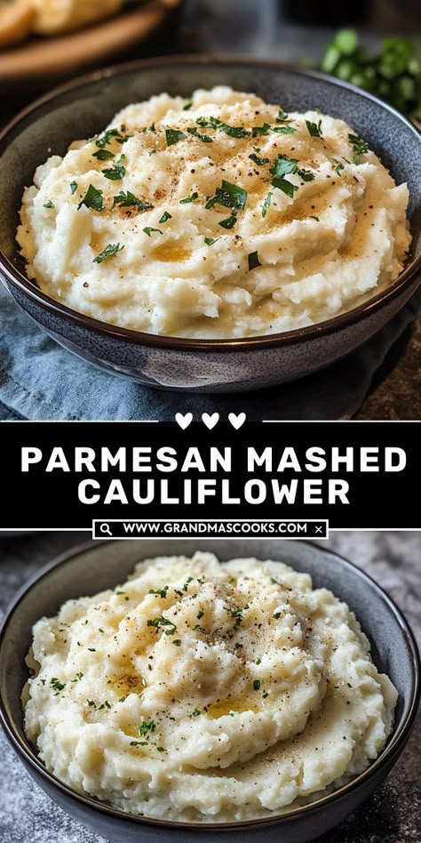 A rich, creamy mashed cauliflower dish with Parmesan cheese and herbs. Perfect for low-carb diets and packed with taste! Frozen Cauliflower Mashed Potatoes, Creamy Riced Cauliflower Recipes, Whipped Cauliflower Mash, Best Mashed Cauliflower Recipe, Roasted Mashed Cauliflower, Pioneer Woman Mashed Cauliflower, Cauliflower Mashed Potatoes From Frozen, Creamy Cauliflower Mash, Pureed Cauliflower Recipes