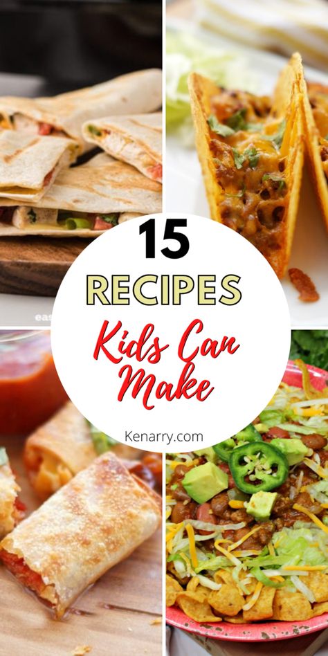 These easy dinner recipes are great for kids to make themselves! Summertime is the perfect time for kids to learn how to cook, and these recipes kids can make are the best way to teach them. See them all on Ideas For The Home By Kenarry. #IdeasForTheHome #Kenarry Easy Meals For Kids To Cook, Easy Dinner Ideas For Kids To Make, Easy Cooking For Kids At School, Easy Fun Meals For Dinner, Meals Kids Can Help Make, East Dinners To Cook For Kids, Summer Cooking With Kids, Easy Recipe For Beginners, Dinner For Kids To Make