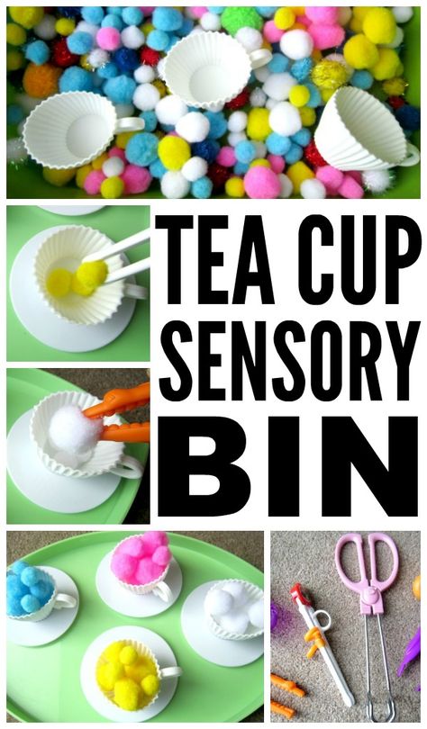 Sensory play allows children to learn through hands-on activities that stimulate their senses, and this Tea Cup Sensory Bin is one of many fabulous mothers day activities for kids! By using using pom poms and various fine motor tools, you and your little will enjoy hours of fun with this mess-free tea party fine motor activity! Children's Day Activities, Tea Party Activities, Mother's Day Theme, Children Day, Pom Crafts, Mother's Day Activities, Mother Love, Pom Pom Crafts, Mothers Day Crafts For Kids