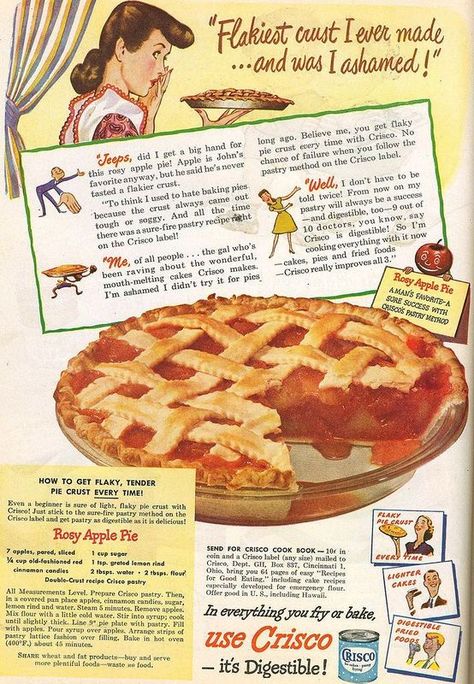 Vintage Food Posters, Vintage Baking, Vintage Dessert, Vintage Cooking, Old Fashioned Recipes, Food Ads, Apple Pie Recipes, Retro Recipes, Vintage Cookbooks