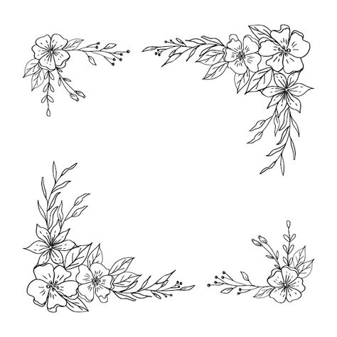 A simple border of flowers with leaves a... | Premium Vector #Freepik #vector #clipart #wreath #garland #wreaths Bingkai Simple, Corner Drawing Ideas, Flower Garland Drawing, Flower Border Design Simple, Flower Borders Design, Flower Border Ideas, Rectangle Border Design, Floral Border Design Simple, Simple Flower Border