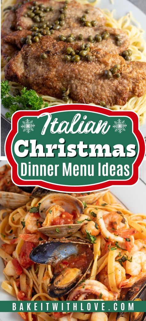 These Italian Christmas dinner menu ideas include flavorful and festive recipes that you would find in any Italian holiday dinner spread. To build your ideal Italian Christmas menu, simply choose one (or a few) of the recipes from each section. Appetizers, main courses, side dishes, and even desserts, you can find it all right here! BakeItWithLove.com #bakeitwithlove #Italian #Christmas #holidays #dinner #recipes Italian Holiday Dinner, Italian Holiday Recipes, Italian Dinner Menu, Italian Christmas Eve Dinner, Christmas Eve Dinner Menu, Christmas Dinner Menu Ideas, Italian Christmas Dinner, Italian Thanksgiving, Christmas Pasta