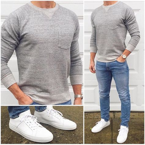 Fashionable Casual Outfit Ideas For Men Jeans Outfit Men, White Jeans Men, Outfit Sneakers, Mode Casual, Men's Outfits, Outfit Jeans, Chill Outfits, Mens Fashion Casual Outfits, Casual Outfit Ideas