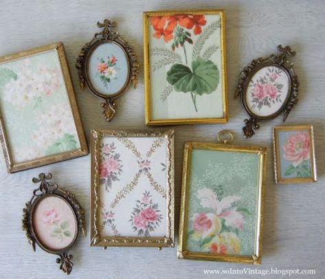 DIY Ideas for Wallpaper Scraps - Framed Vintage Wallpaper Art - Cute Projects and Easy DIY Gift Ideas to Make With Leftover Wall Paper - Fun Home Decor, Homemade Wall Art Idea Tutorials, Creative Ways to Use Old Wallpapers - Cool Crafts for Men, Women and Teens http://diyjoy.com/diy-ideas-wallpaper-scraps Wallpaper Scraps, Wallpaper Crafts, Brass Frames, Frames Vintage, Diy Wand, Wallpaper Project, Framed Wallpaper, Diy Wallpaper, Deco Boheme