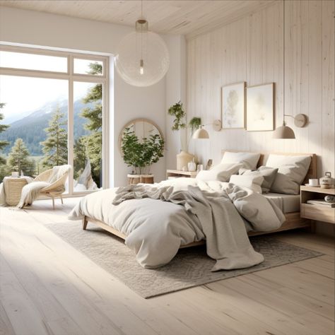 Scandinavian bedroom interior design mixed with classic, big open space, bright and cozy, wide shot Scandinavian Bedroom, Bedroom Interior Design, Interior Design Bedroom, Open Space, Bedroom Interior, Interior Design, Bedroom, Design