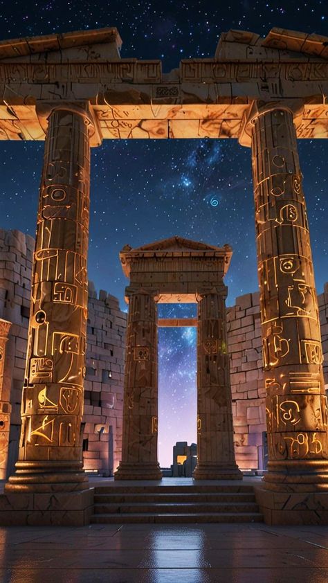 Ancient Greece Athens, Ancient Temples Concept Art, Egyptian Pyramids Art, Ancient Egypt Temple, Greek Mythology Temple, Greek Temple Art, Ancient Temple Concept Art, Futuristic Palace, Futuristic Temple