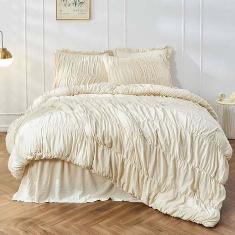 Amazon.com: King Size Comforter Set Bedding - Ruched Wheat Comforter King Bed Set Boho Shabby Chic Bedding for Bedroom Comforter Fluffy 3 Piece Ruffle Comforter Set with Pillow White Bedding Soft and Luxury : Home & Kitchen King Bed Set, Shabby Chic Bedding Sets, Ruffle Comforter, Queen Size Bed Sets, King Size Comforter, Boho Comforters, King Size Comforter Sets, King Size Comforters, Chic Bedding