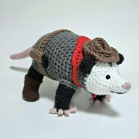 Possum Knitting Pattern, Free Crochet Opossum Pattern, Crochet Amigurumi Possum Free Pattern, Free Rat Crochet Pattern, Free Possum Crochet Pattern, Cowboy Crochet Pattern, Funny Crochet Animals, Crochet Opposum Pattern, Silly Crochet Patterns Free