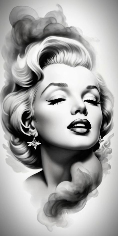 Marilyn Monroe Face Tattoo, Marilyn Monroe Tattoo Stencil, Marilyn Monroe Tattoos, Tattoo Portrait Ideas, Marilyn Monroe Tattoo Ideas, Realistic Tattoo Design Ideas, Marilyn Monroe Tattoo Designs, Portrait Tattoo Design, Potrait Tattoo