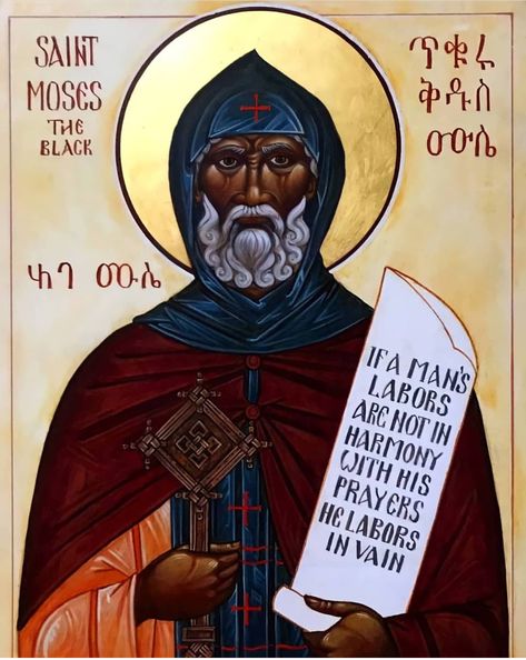 Black Moses Art, Saint Moses The Black, Black Saints, Ethiopian Icons, Blacks In The Bible, Desert Fathers, Early Church Fathers, Sons Of Jacob, Saint Quotes Catholic