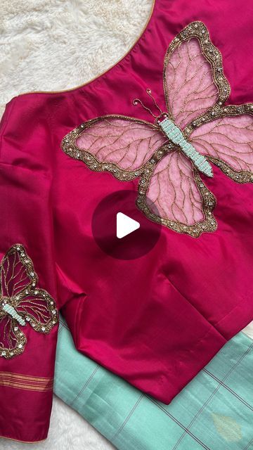 Ayini on Instagram Butterfly Aari Work Designs, Butterfly Blouse Designs, Blouse Back Pattern, Butterfly Design Blouse, Butterfly Blouse, Fancy Blouse, Action Movie, Bridal Blouse, Bridal Blouse Designs