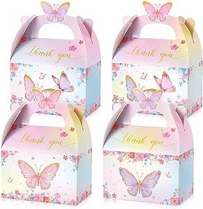 Nezyo Butterfly Party Favor Treat Boxes, Pink and Purple Butterfly Floral Goodie Gable Candy Box Paper Gift Box for Birthday Party Supplies Baby Shower Wedding Party(12 Pcs, Fresh Style) Pink And Purple Butterfly, Box For Birthday, Butterfly Party Favors, Butterfly Birthday Theme, Butterfly Favors, Butterfly Birthday Party, Paper Candy, Butterfly Baby Shower, Birthday Stuff