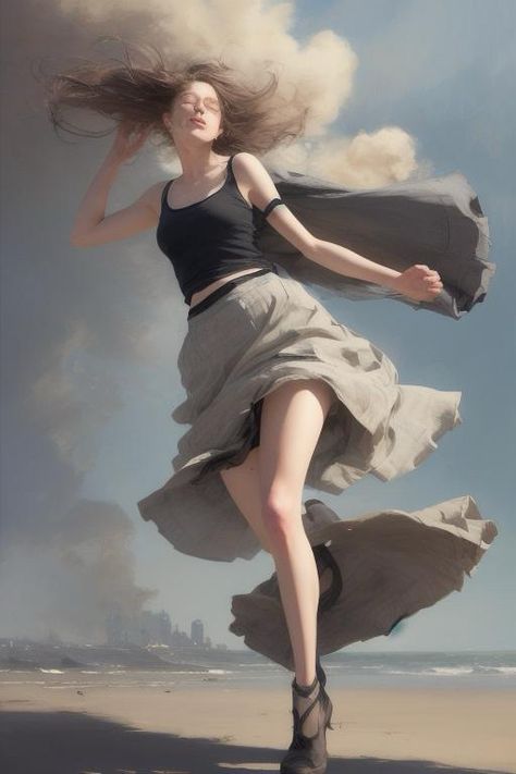 Full body view, Rearview, low angle, Art style by Harrison Fisher and Jeremy Mann, A girl clutching her breezy skirt with both hands as it blows up by wind, knees bending, wind rustling through her hair, perfect body, anatomically correct, whimsical, cute, captivating, tempting. 
https://apps.apple.com/us/app/genzart-ai-art-generator/id1669915100 Bending Down Pose, Angle Art, Odd Names, Harrison Fisher, Pose Inspiration, Low Angle, Art Generator, Fine Line, Perfect Body