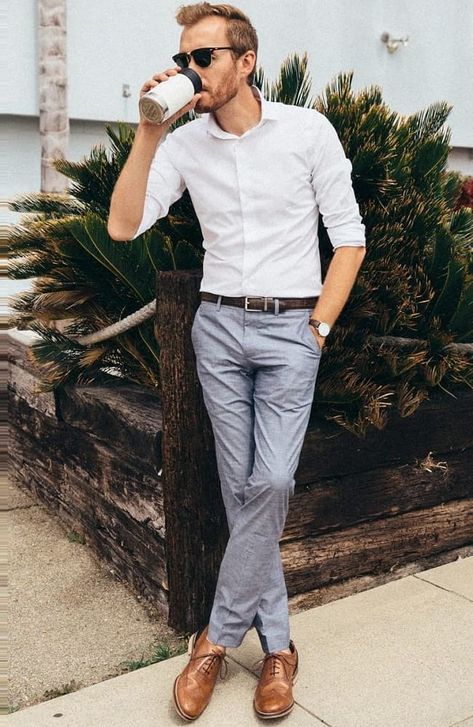 White Shirt With Light Grey Pant Combination For Formal Look Work Wear Men, Formal Men Outfit, Mens Fashion Smart, Mens Fashion Blog, Mens Fashion Classic, Fashion Business Casual, Men Formal, Fashion Man, Business Casual Men