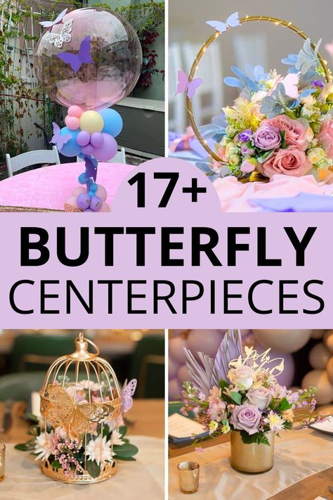 Elevate your baby shower or birthday party with Butterfly Centerpieces in soft pastels! These DIY mason jar creations are both simple and stunning, bringing the beauty of butterflies to your celebration. Add a touch of magic with these easy and delightful centerpieces. Butterfly 1st Birthday Party Theme Diy, Butterfly Cake Table Ideas, Flower Butterfly Party, Balloon Centerpieces With Butterflies, Butterfly Table Centerpieces Diy, Dollar Tree Butterfly Centerpieces, Butterfly Birthday Party Centerpieces, Centerpieces Butterfly Theme, Butterfly Party Decorations Centerpieces